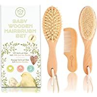 Set de cepillo y peine para el cabello del bebé - Cerdas suaves de cabra para la cubierta de la cuna - Producto para el…